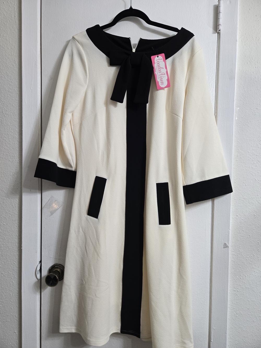 Voodoo Vixen Ivory Dress with Black Trim and Bow